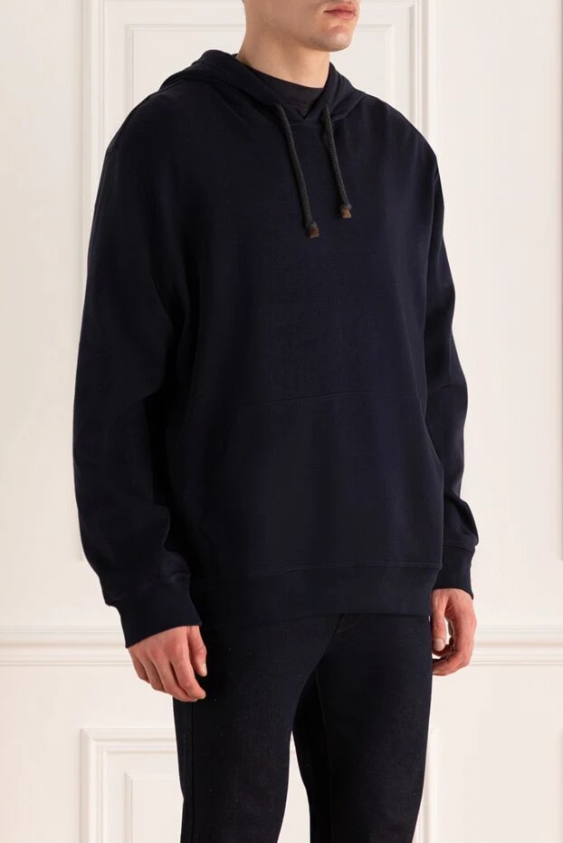 Brunello Cucinelli худи мужское из хлопка и эластана синий 170319 - фото 3