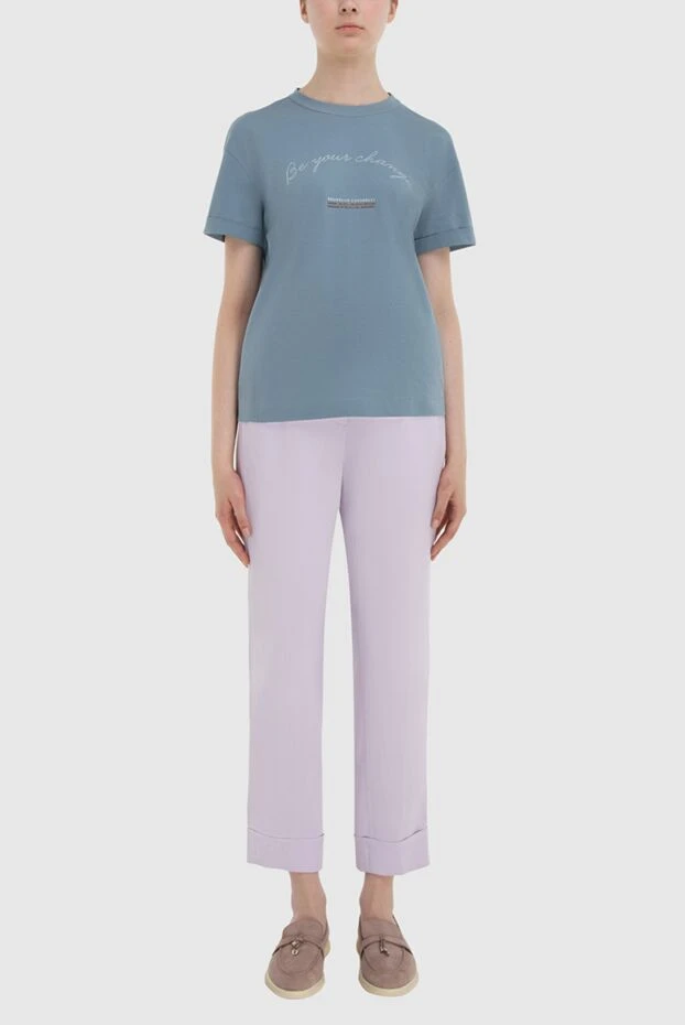 Футболка женская голубая с вышивкой Be Your Change - фото 2