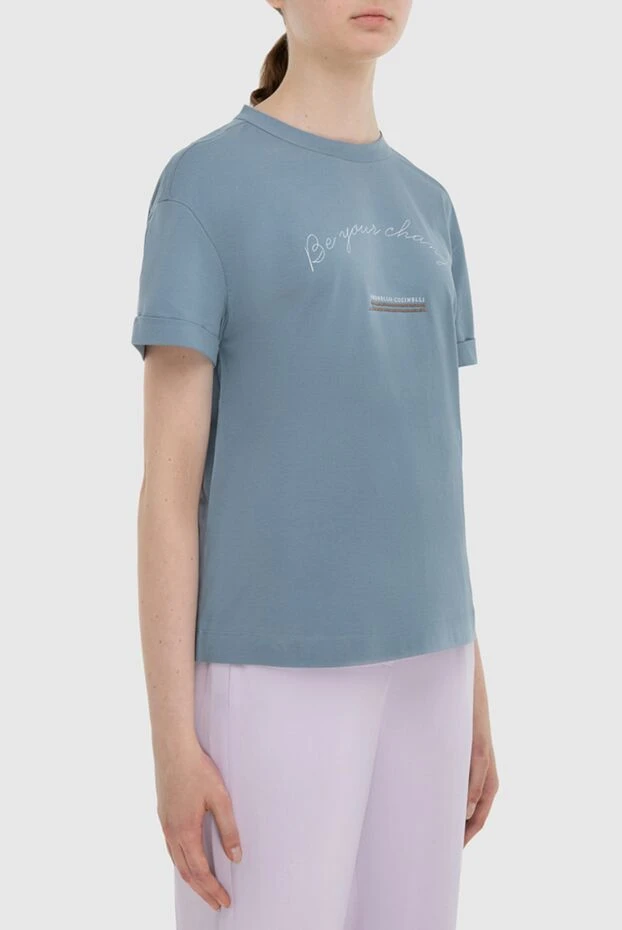 Brunello Cucinelli women's blue t-shirt with 