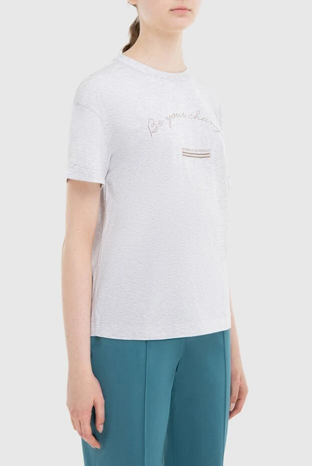 Brunello Cucinelli white cotton t-shirt with embroidered slogan
 170327 - photo 3