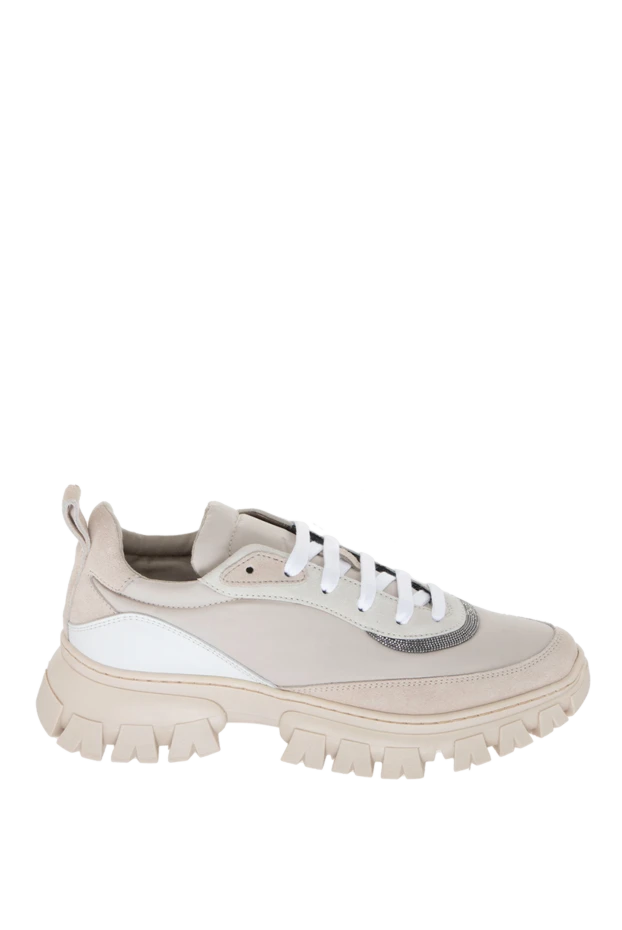 Кроссовки женские с сеткой и белыми шнурками бежевые - фото 1