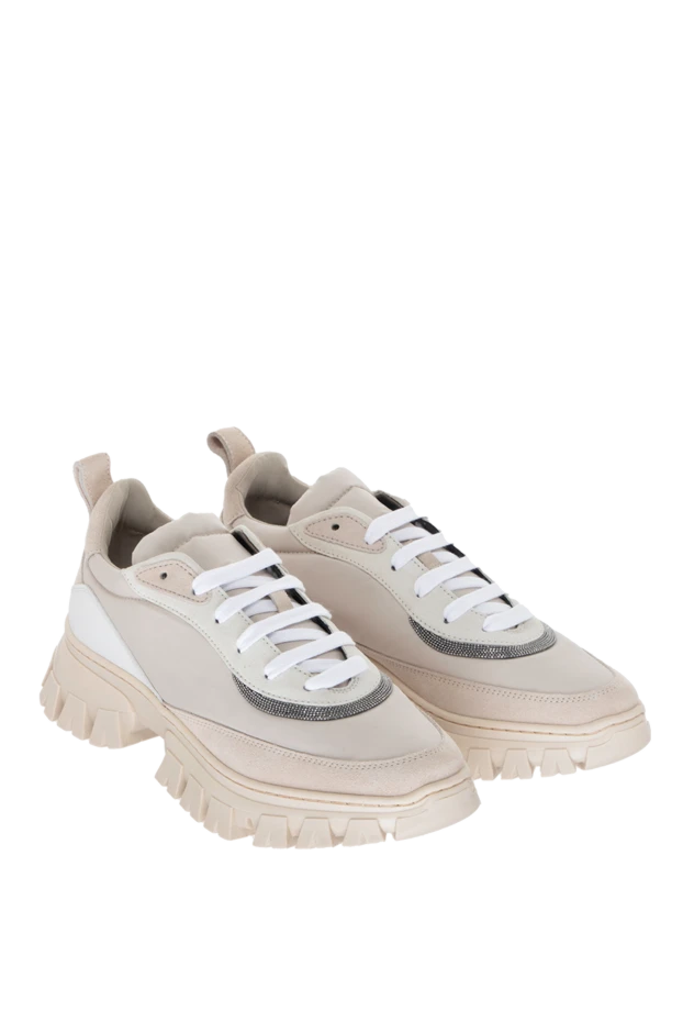 Brunello Cucinelli кроссовки женские с сеткой и белыми шнурками бежевые 170334 - фото 3