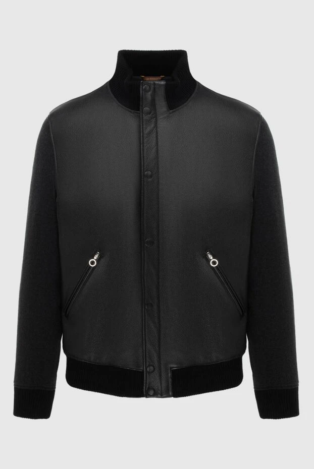 Black calf leather and cashmere jacket for men - photo 1