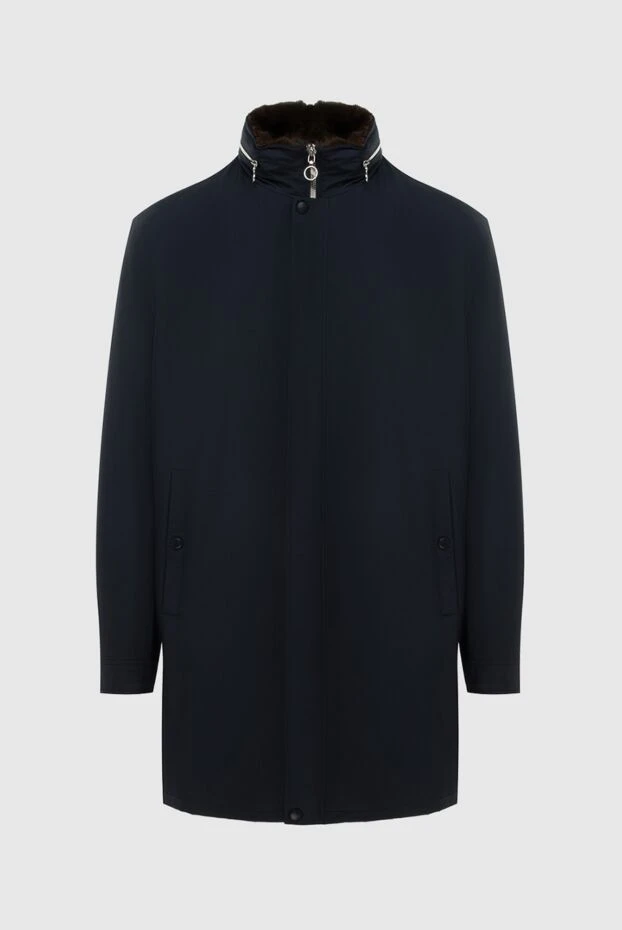 Куртка удлиненная утепленная мехом на скрытой молнии синяя мужская - фото 1