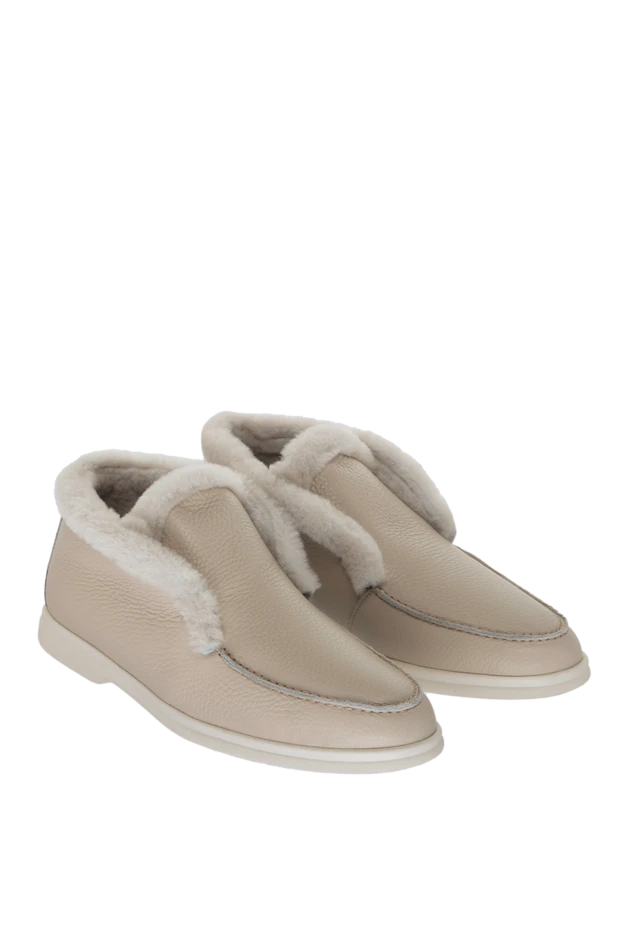 Cesare di Napoli лоферы женские зимние из зернистой кожи на меху бежевого цвета 170372 - фото 3