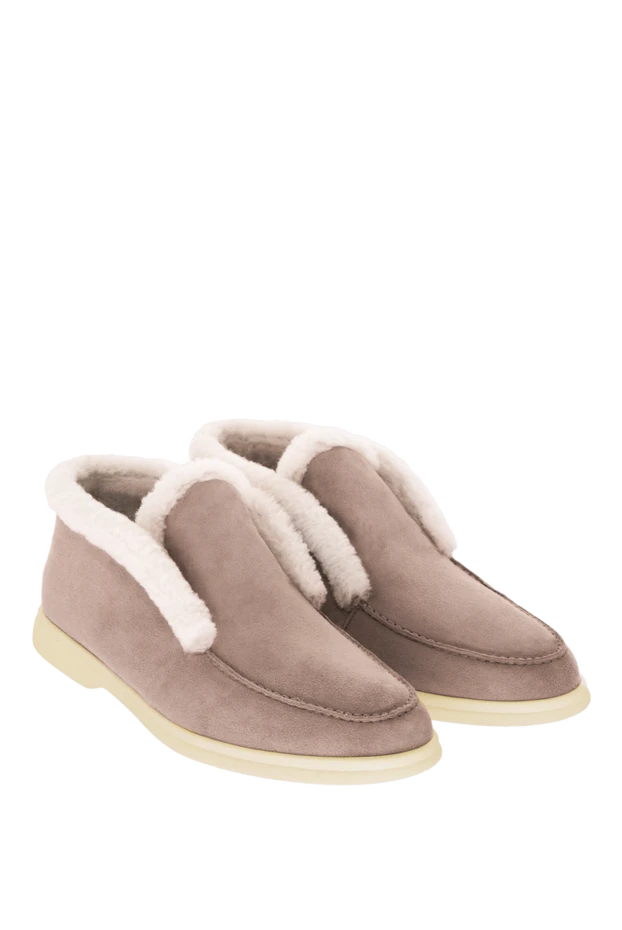 Cesare di Napoli лоферы женские классические замшевые из меха серые 170374 - фото 3