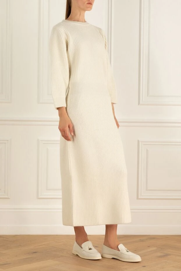 Fabiana Filippi длинное вязаное платье в рубчик из шерсти кремового цвета

 170461 - фото 3