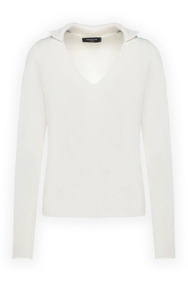 Milk cashmere jumper with turn-down collar and decorative epaulettes - photo 1
