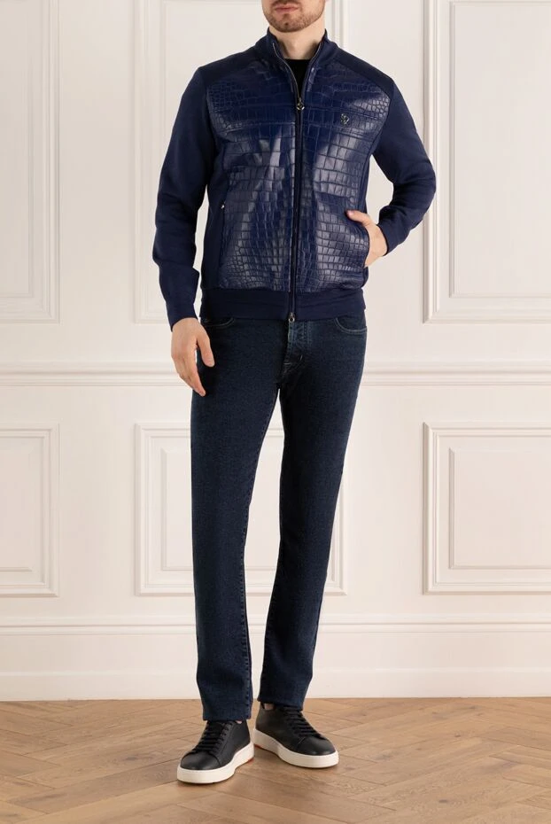 Stefano Ricci куртка из шелка, хлопка и кожи крокодила синяя мужская 170483 - фото 3