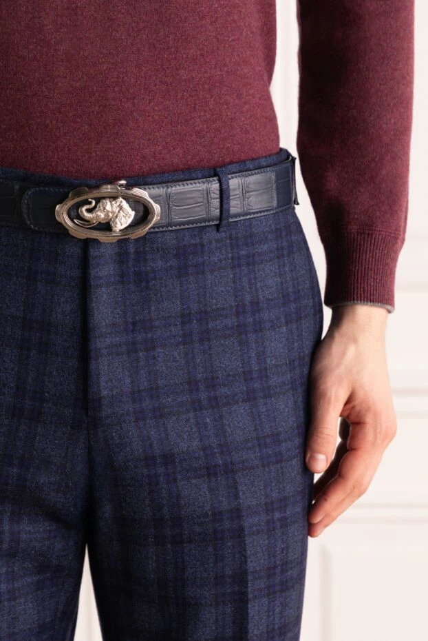 Stefano Ricci ремень из кожи крокодила синий мужской 170502 - фото 2