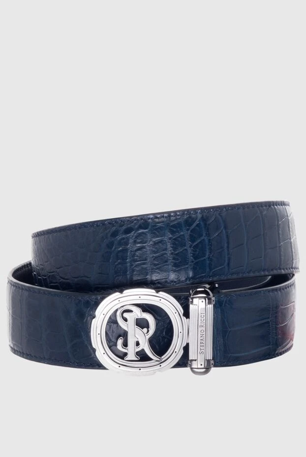 Blue SR Logo crocodile leather belt with metal buckle - photo 1