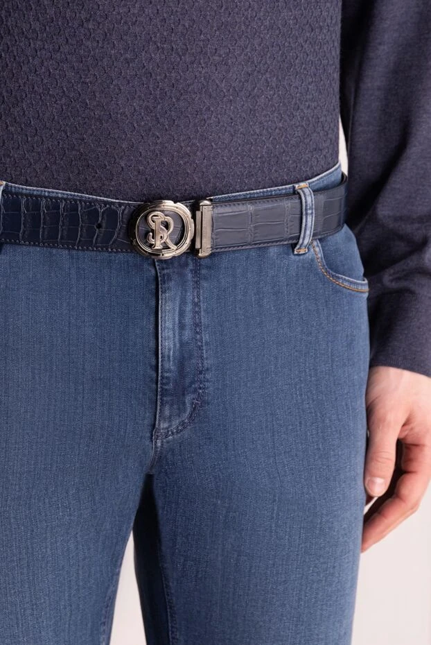 Blue SR Logo crocodile leather belt with metal buckle - photo 2