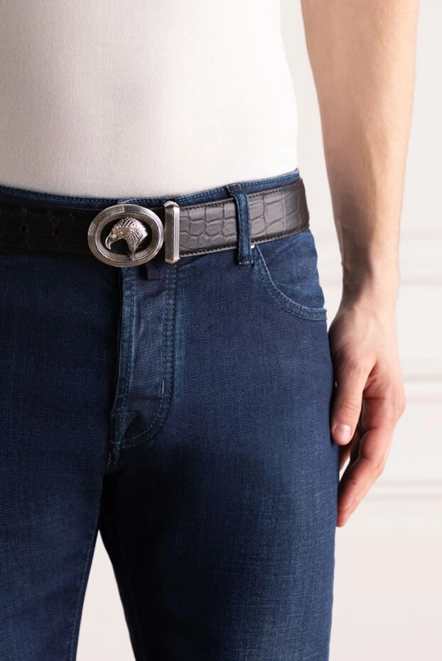 Eagle crocodile leather belt with signature oval buckle - photo 2