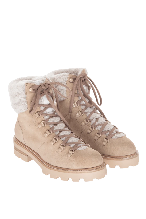 Jimmy Choo хутры және шнурлары бар беж замштан жасалған әйелдердің етікшелері 170531 - фото 3