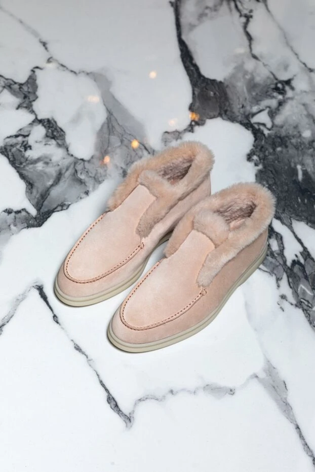 Loro Piana замштан және хутрдан жасалған классикалық стильдегі қызғылт түсті әйелдердің лоферлері 170540 - фото 2