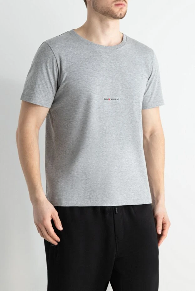 Saint Laurent қолтаңбасы бар сұр меланж мақта футболка
 170570 - фото 3