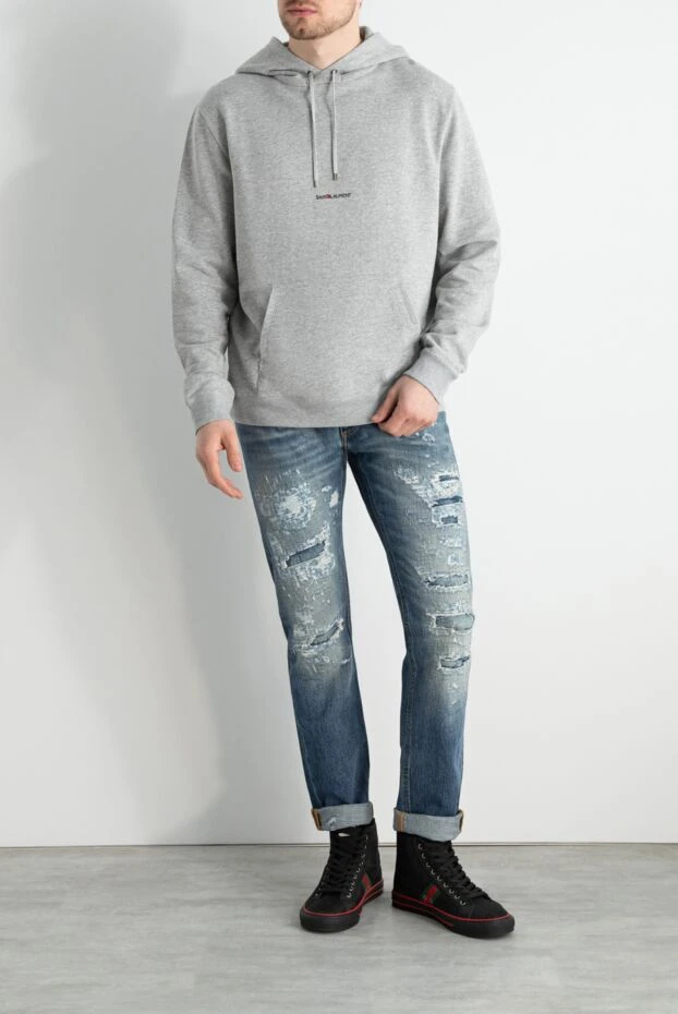 Saint Laurent man gray men's cotton hoodie купить с ценами и фото 170572 - photo 2