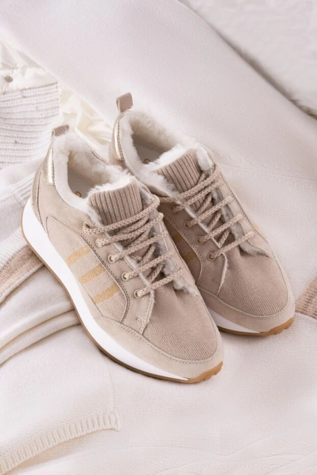 Panicale женские кроссовки с белой подошвой и мехом бежевые 170670 - фото 2