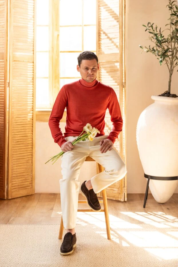 Cesare di Napoli гольф мужской из шерсти оранжевый 170698 - фото 2