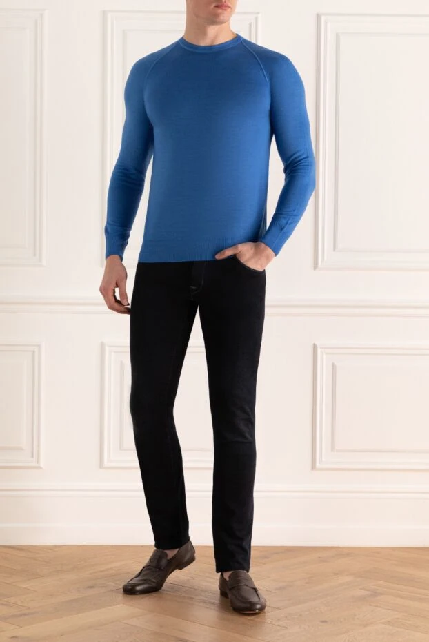 Cesare di Napoli man blue wool jumper for men купить с ценами и фото 170701 - photo 2