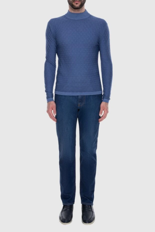 Cesare di Napoli man men's jumper with a high stand-up collar made of wool, blue купить с ценами и фото 170702 - photo 2