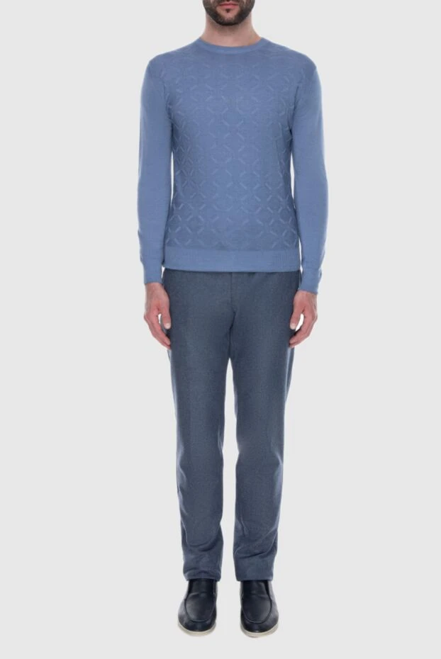 Cesare di Napoli man blue wool and silk jumper for men купить с ценами и фото 170712 - photo 2