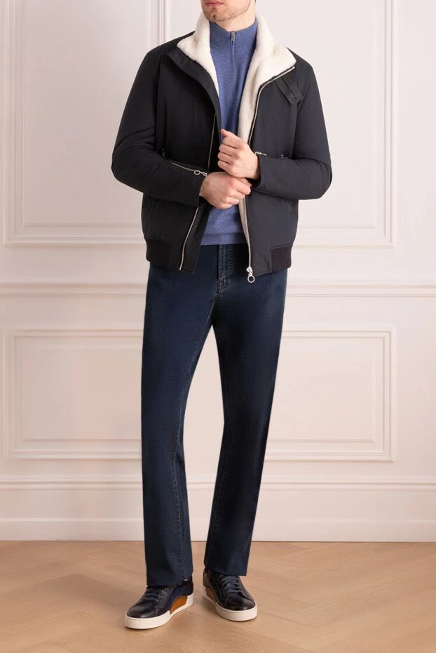 Men's blue bomber jacket insulated with contrasting fur - photo 2