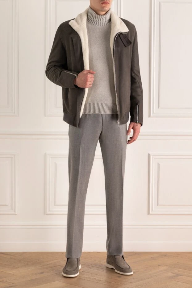 Seraphin нубук пен үлбірден тігілген ерлер қой терісінен жасалған пальто, сұр түсті 170714 - фото 3