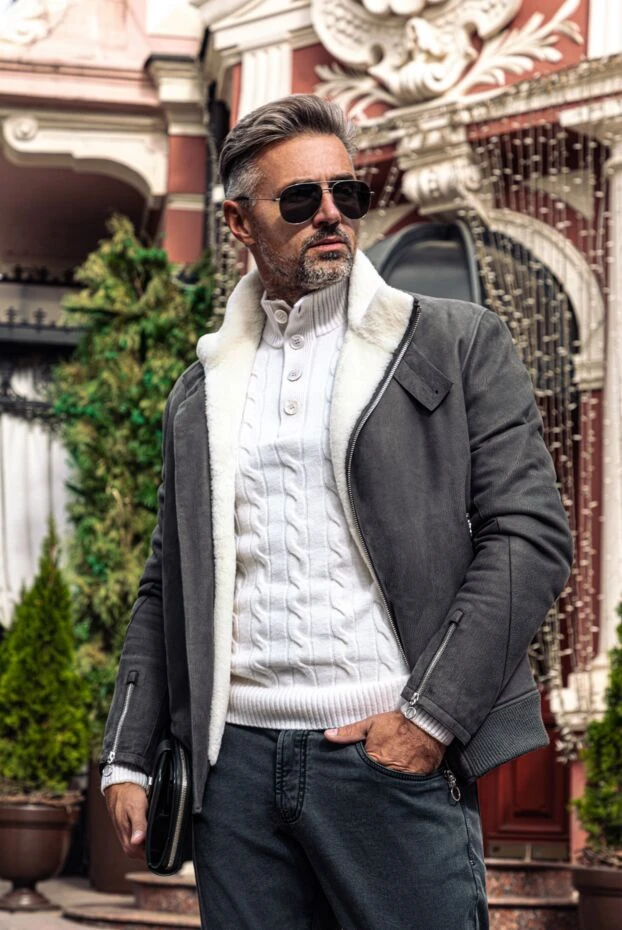 Seraphin мужская дубленка из нубука и меха серая 170714 - фото 2