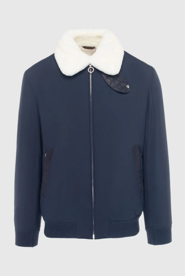 Мужская куртка с белым меховым воротником и вставками из кожи крокодила - фото 1