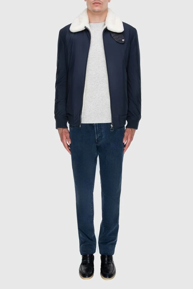 Seraphin men's jacket with a white fur collar and crocodile leather inserts 170716 - photo 3