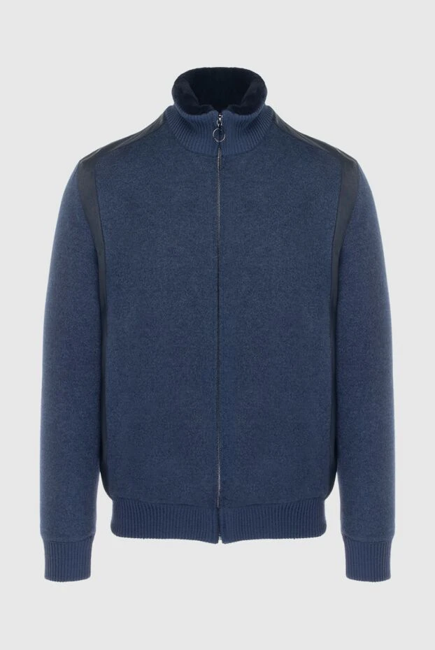 Jacket with cashmere and crocodile leather fur blue for men - photo 1