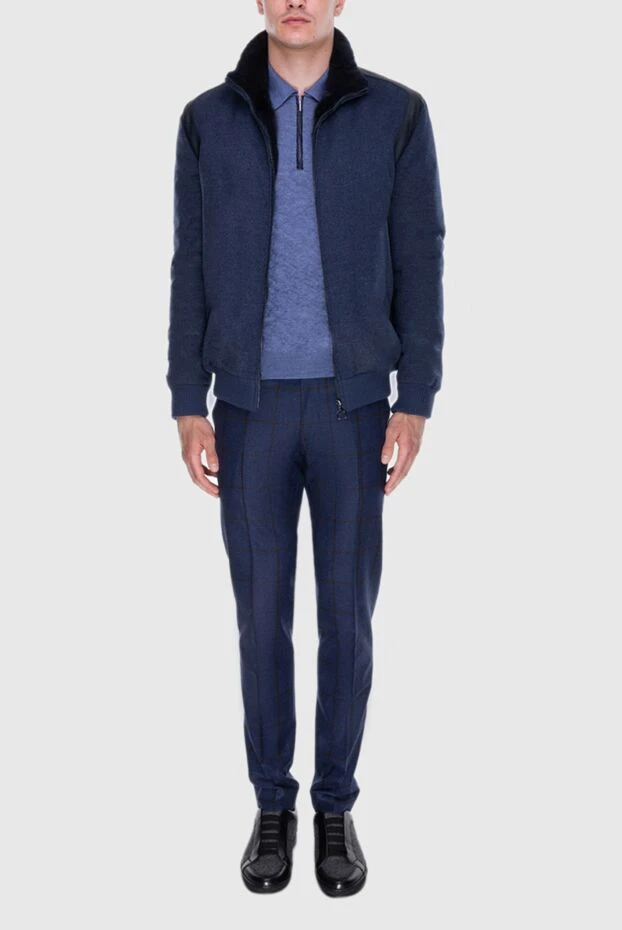 Jacket with cashmere and crocodile leather fur blue for men - photo 2