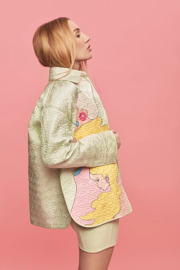 Fendi әйелдерге арналған жасыл жібек күрте 170811 - фото 2