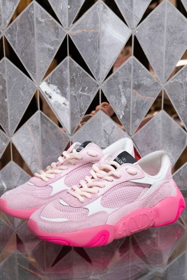 Valentino кроссовки женские кожаные с ярко-розовой подошвой розовые 170852 - фото 2