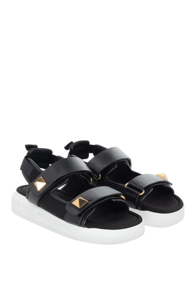Valentino сандалии женские кожаные с металлическими элементами черные 170853 - фото 3