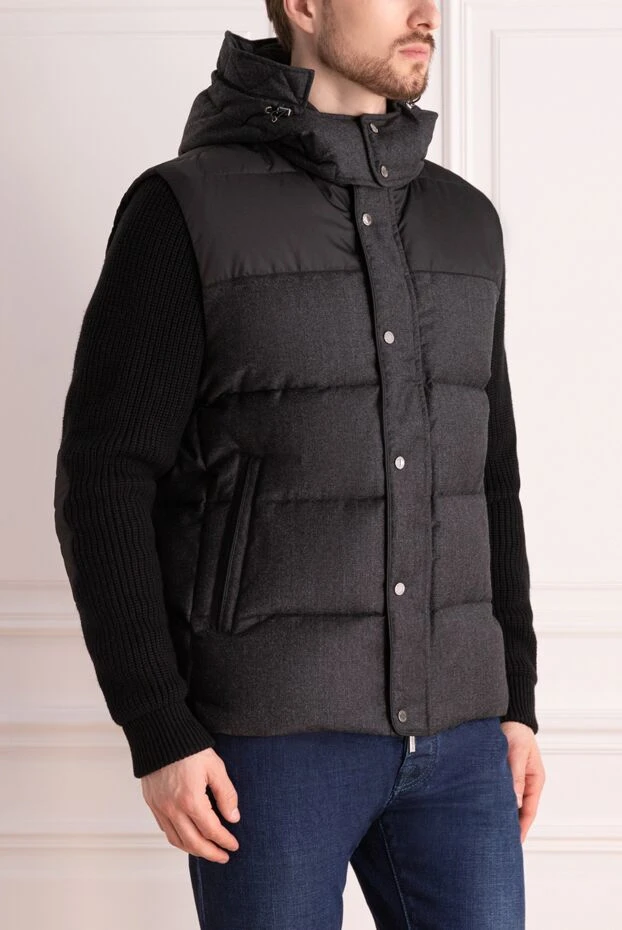 Moorer пуховик черный мужской шерстяной с капюшоном и трикотажными рукавами 170906 - фото 3