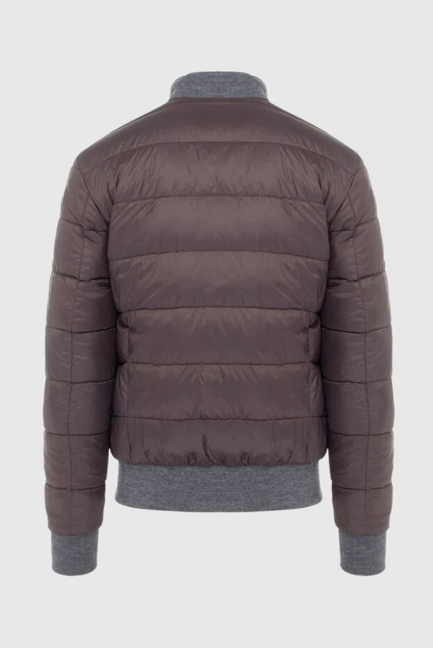 Men’s dark blue leather jacket with contrast elastic inserts - photo 2