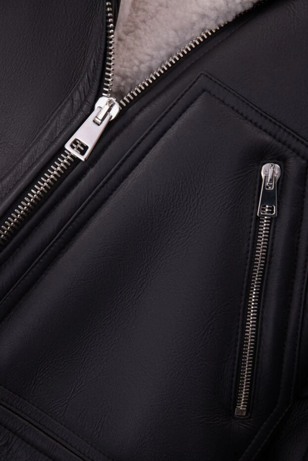 Blancha women's black leather sheepskin coat with fur in the style of a kerchief 170979 - photo 2