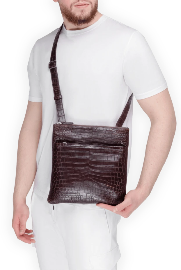 Cesare di Napoli man brown crocodile leather shoulder bag for men купить с ценами и фото 170986 - photo 2