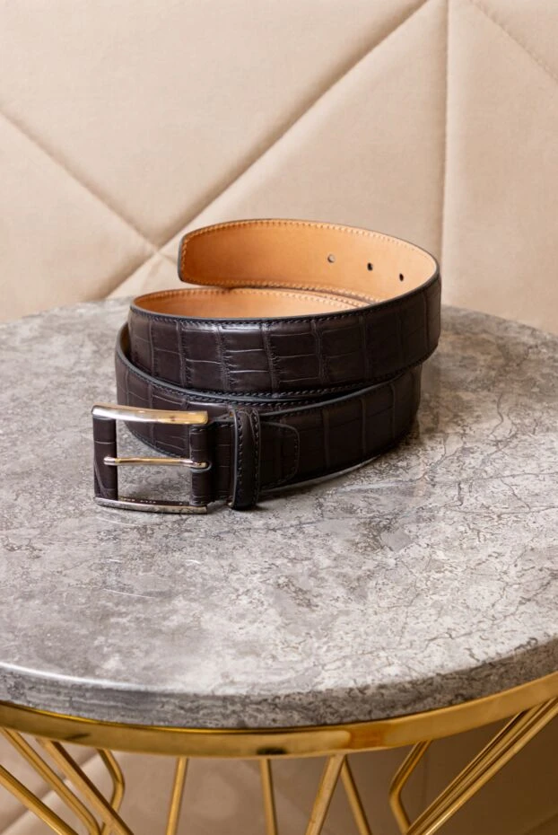 Cesare di Napoli ремень из кожи крокодила серый мужской 171000 - фото 2