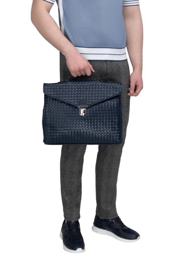 Cesare di Napoli man blue leather briefcase for men купить с ценами и фото 171037 - photo 2