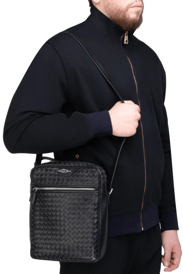 Cesare di Napoli man shoulder bag in calfskin black for men купить с ценами и фото 171039 - photo 2