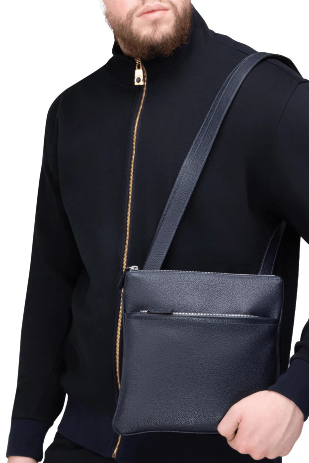 Cesare di Napoli man shoulder bag in calfskin blue for men купить с ценами и фото 171042 - photo 2