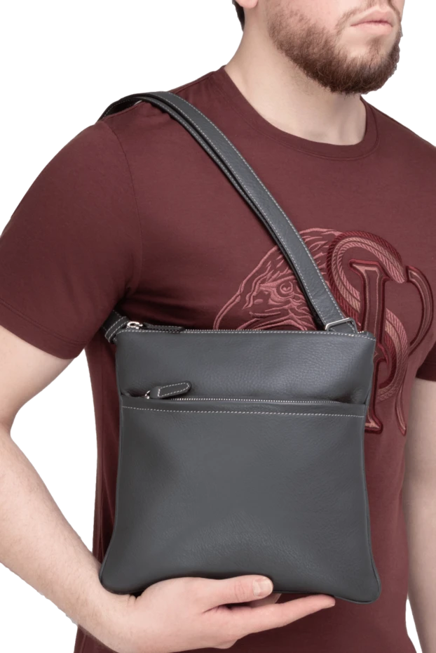 Cesare di Napoli man shoulder bag in calfskin gray for men купить с ценами и фото 171043 - photo 2