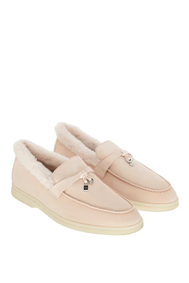 Loro Piana замштан және хутрдан жасалған классикалық стильдегі нәзік қызғылт түсті әйелдердің лоферлері 171088 - фото 3