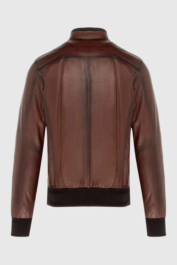 Серая мужская кожаная куртка с объёмной простёжкой и воротником-резинкой
- фото 2