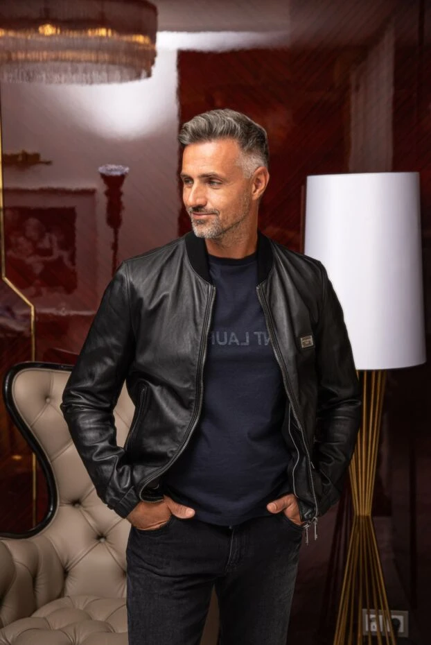 Saint Laurent инверсияда фирмалық жазуы бар қою көк футболка 171140 - фото 2