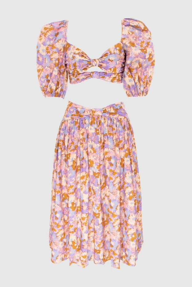 Костюм с юбкой из хлопка фиолетовый женский костюм с юбкой - фото 1