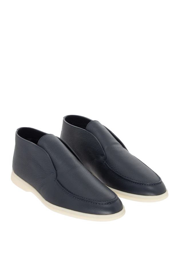 Loro Piana classic open walk ankle boot in soft deerskin and castorino fur blue 171469 - photo 3